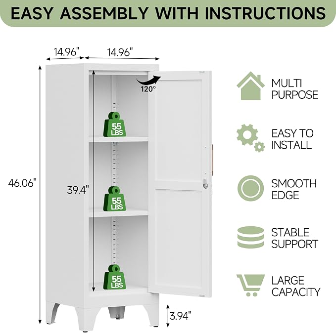 46" Tall Metal Pantry Cabinet, Kitchen Pantry Storage Cabinets - Image 3