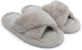 Chantomoo Womens Slippers Memory Foam Fuzzy Cross Band Faux Fur Slippers by Chantomoo