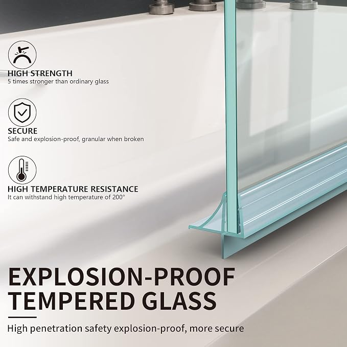 Shower Frameless Glass Door for Bathtub, 30”×55” Hinged Tub Shower Screen - Image 6