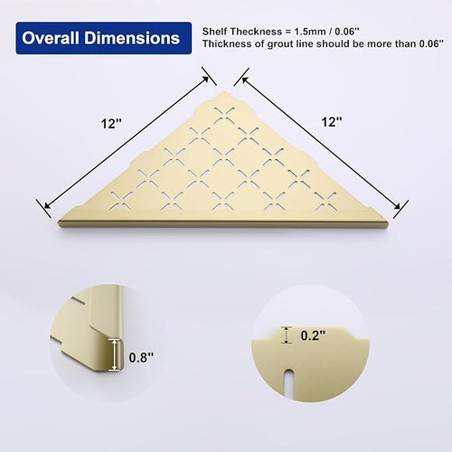 12" Corner Shower Shelf, Recessed Corner Shelf Organizer Rack, No Drilling - Image 2