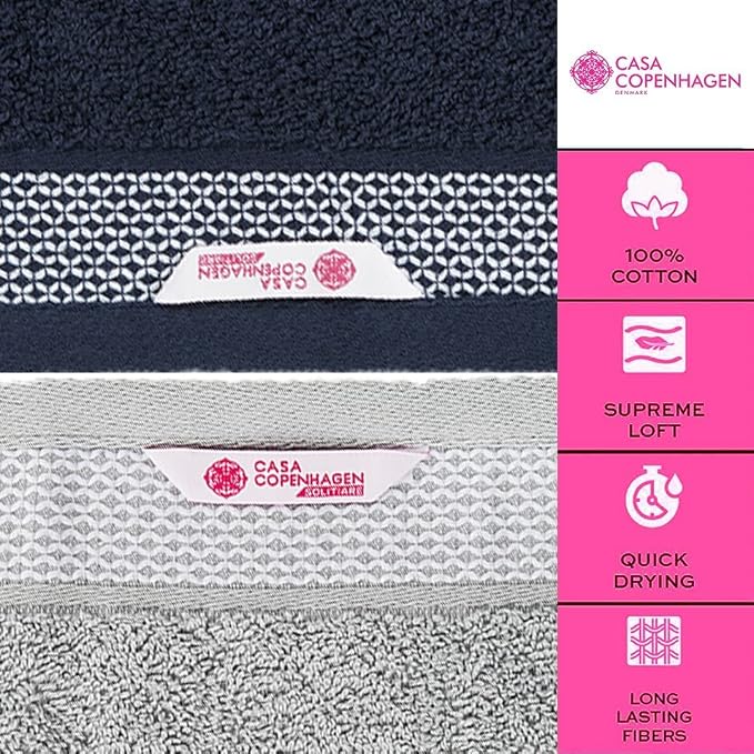 CASA COPENHAGEN Solitaire Mix 6 Pieces Towel Set- Navy Blue + Grey Violet - Image 4