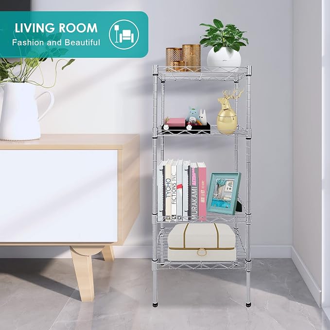 4 Tier Wire Shelving Unit, Height Adjustable Wire Shelves - Image 10
