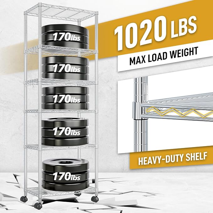 6 Tier Storage Racks Shelving, Heavy Steel Pantry Shelves, Adjustable Wire - Image 7