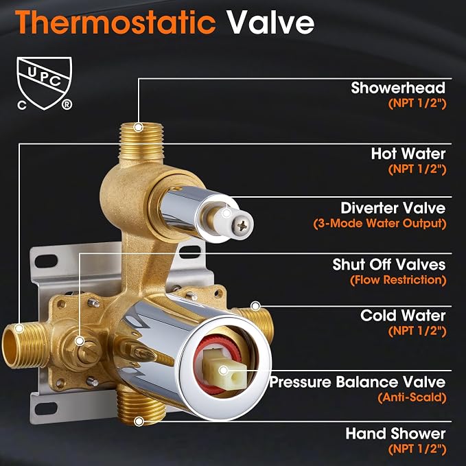 Shower System with Rain Shower Head, Handheld Spray, Rough-in Valve and Trim - Image 3