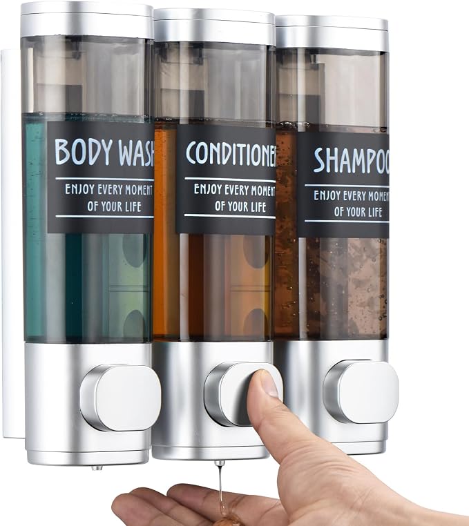 Shampoo and Conditioner Dispenser, GlintGath Shower Dispenser 3 Chamber No by GlintGath