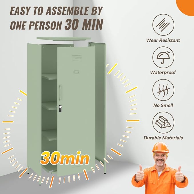 Locker Cabinet, 59.06" H Green Metal Locker Storage Cabinet - Image 8