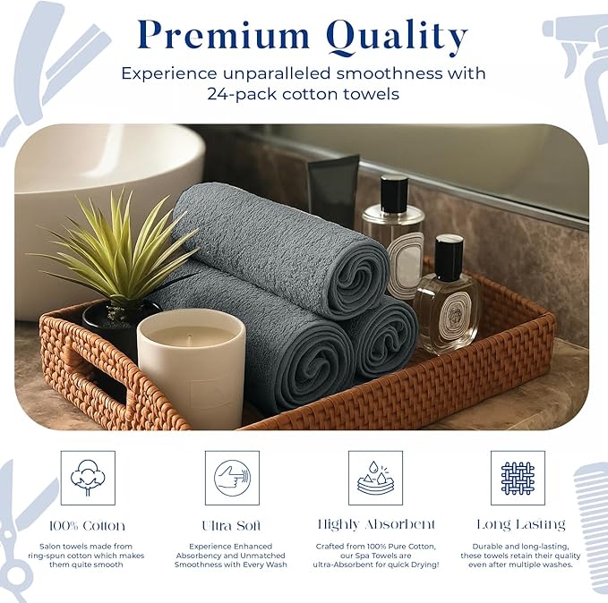 DAN RIVER 100% Cotton Salon Towels Set – 16x26 inches, Highly Absorbent and - Image 4