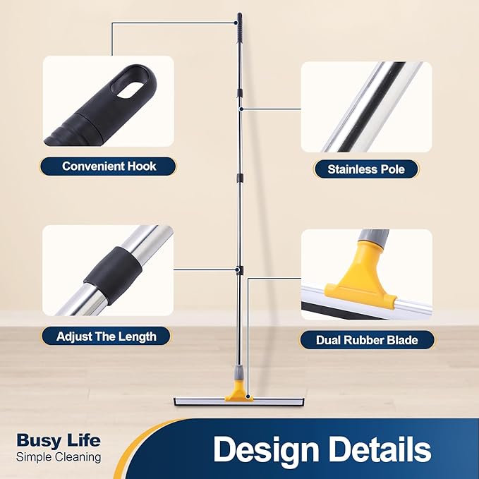 Yocada Rubber Floor Squeegee 17.7" TPR Blade Scrubber Broom 61.8inch Pole - Image 7