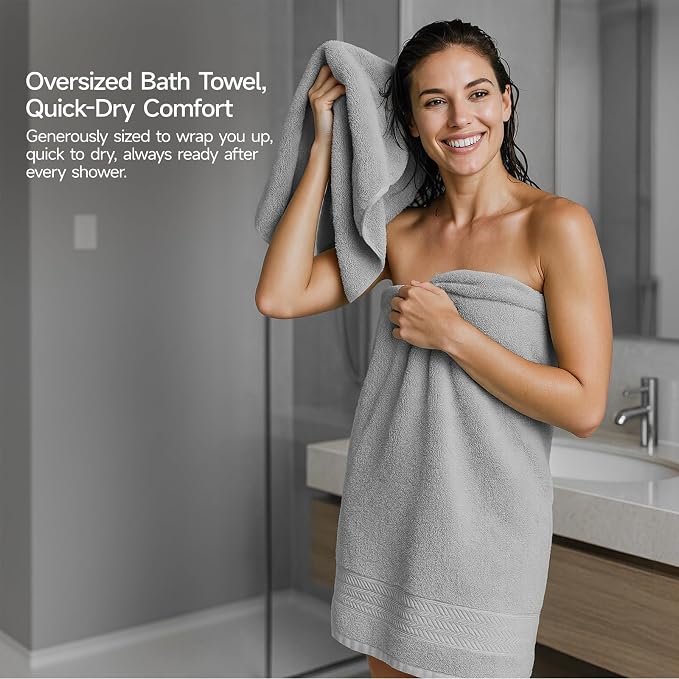 REDKISS Grey Towel Set of 8-100% Cotton Luxury Bath Towels Set - Image 6