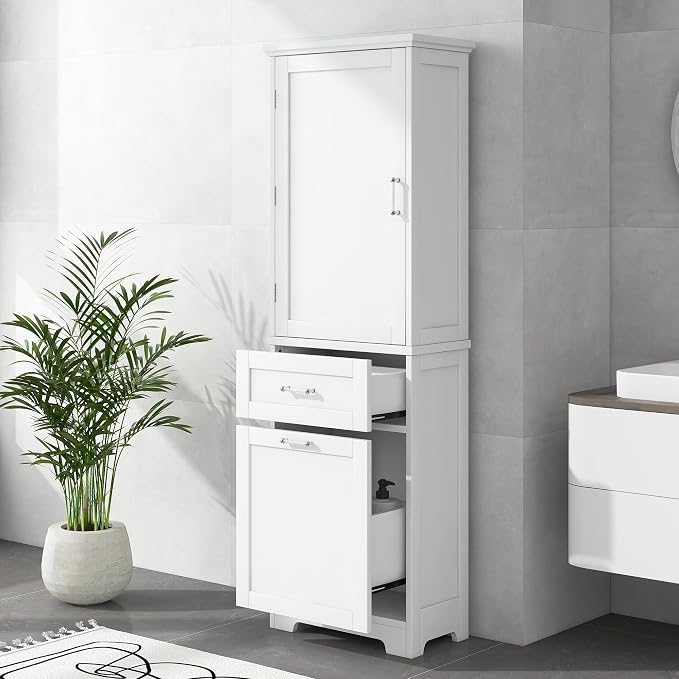 Tall Narrow Storage Cabinet, Freestanding Linen Cabinet - Image 4