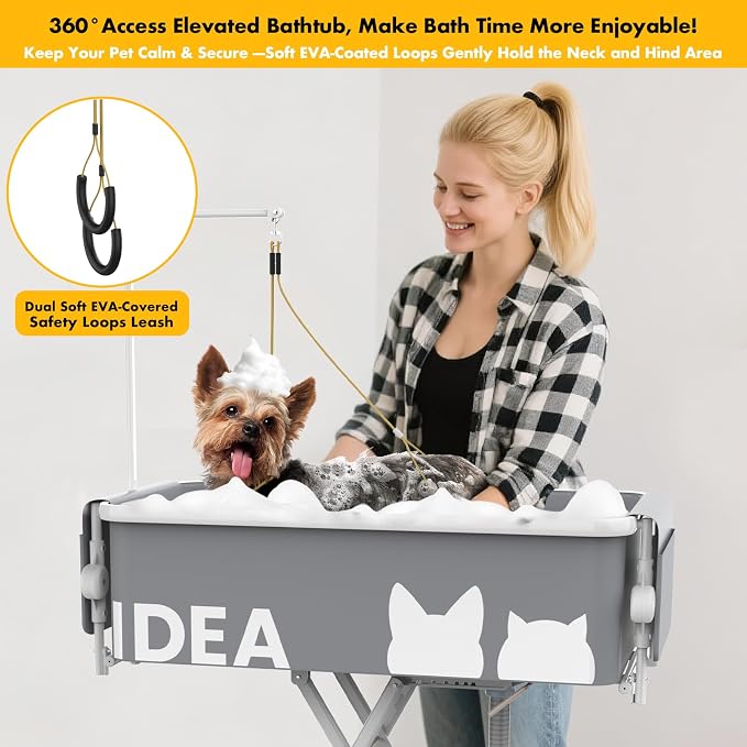 PAWZIDEA 2-in-1 Portable Dog Bathtub & Grooming Table, Elevated Tubs - Image 3