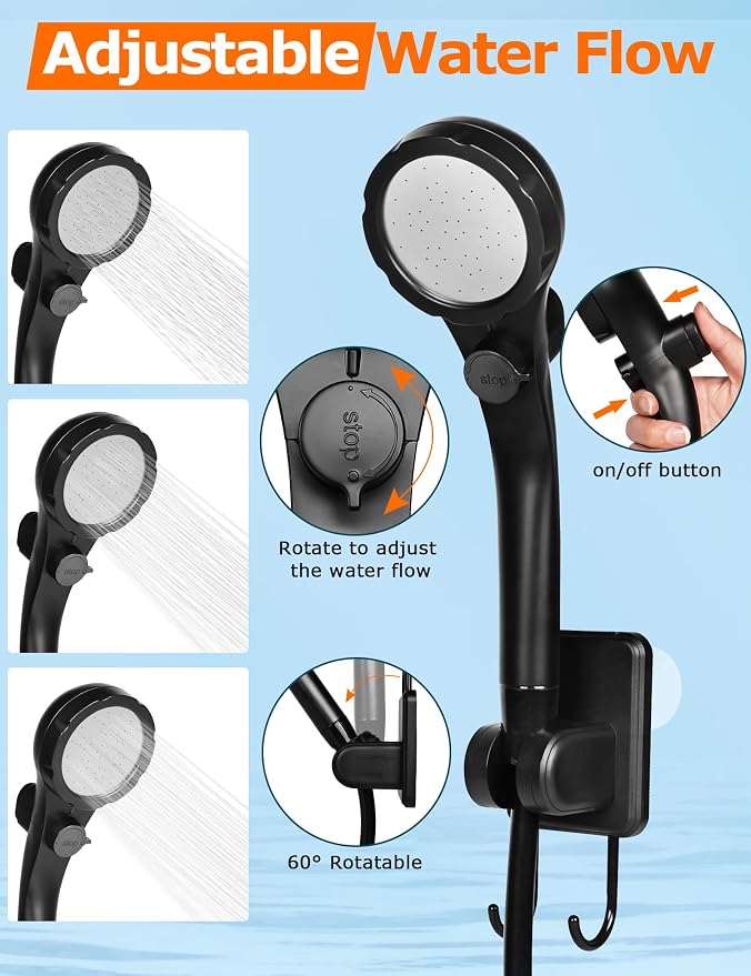innhom Portable Camping Shower, 6000mAh Rechargeable Camp Shower Pump - Image 4