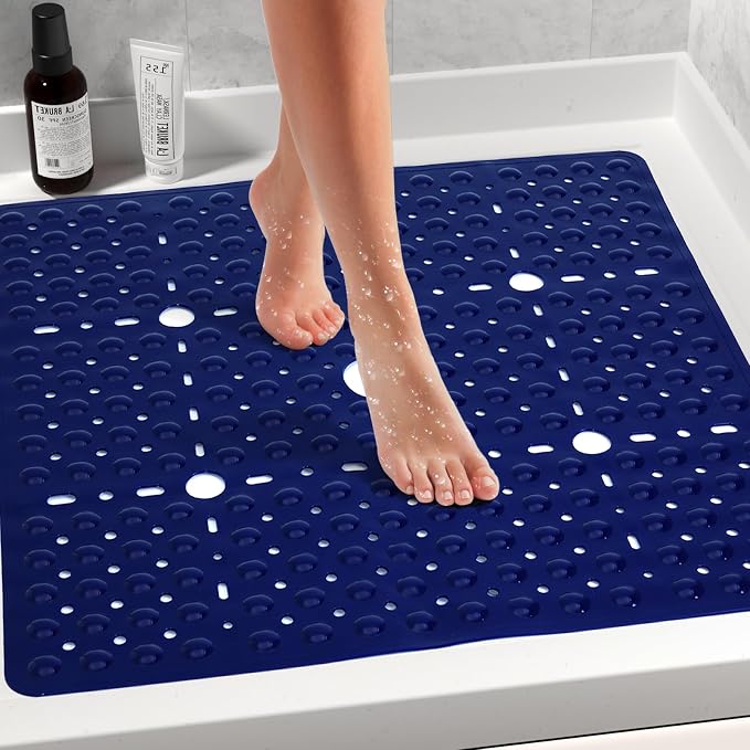 Large Navy Blue Square Shower Mat Non Slip 27 x 27 Inch, Soft Bath Mat Tub Mat - Image 2