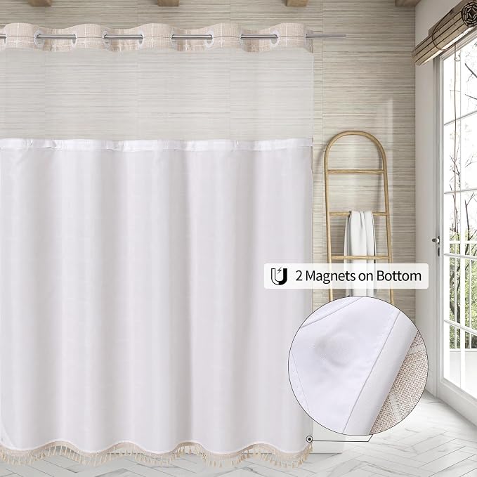 MitoVilla No Hooks Required Farmhouse Shower Curtain - Image 2