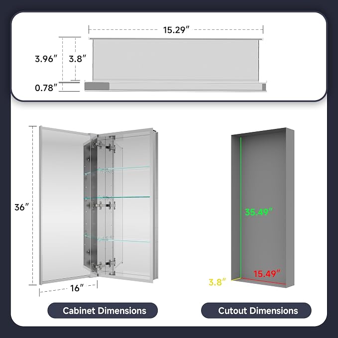 Medicine Cabinet 16" x 36", Bathroom Medicine Cabinet - Image 2