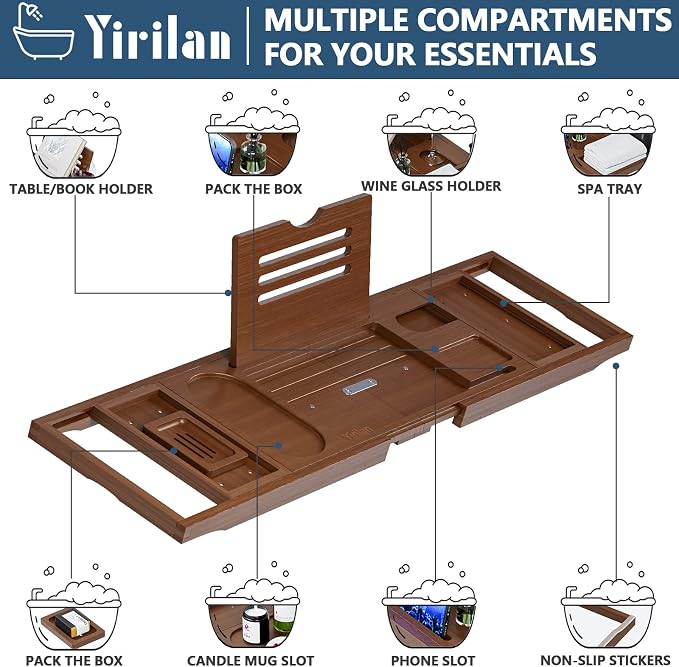 Yirilan Luxury Bathtub Tray Caddy, Expandable Bath Tray, Unique House Warming - Image 2
