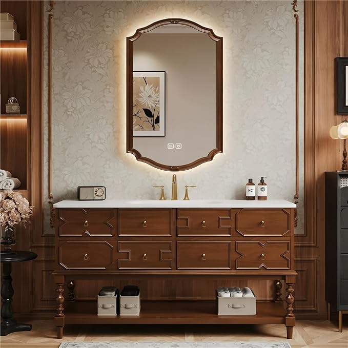 Solid Wood Bathroom Vanity 76Inch, Freestanding Bathroom Vanity Includes LED by Unknown