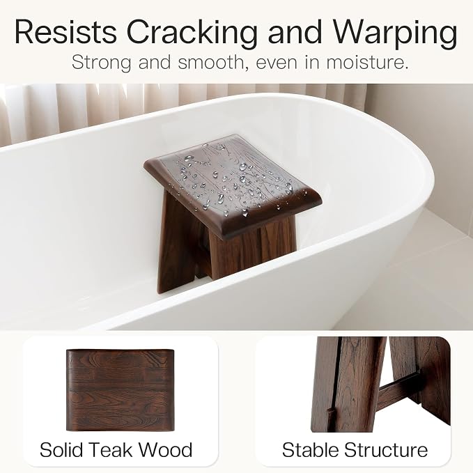StrongTek Teak Shower Stool for Bathroom, Teak Bath Bench, Ergonomic Curved Seat - Image 4