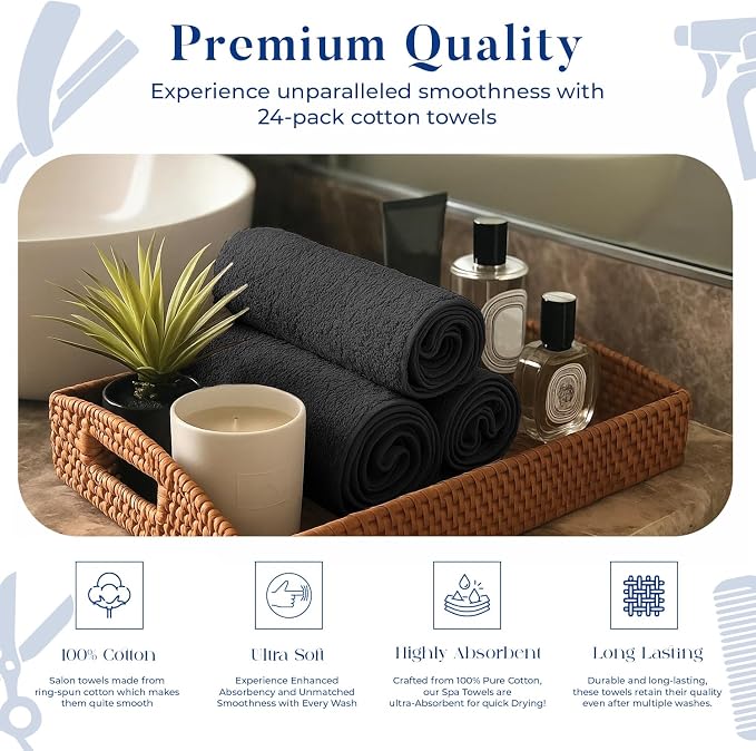 DAN RIVER 100% Cotton Salon Towels Set – 16x26 inches, Highly Absorbent and - Image 4
