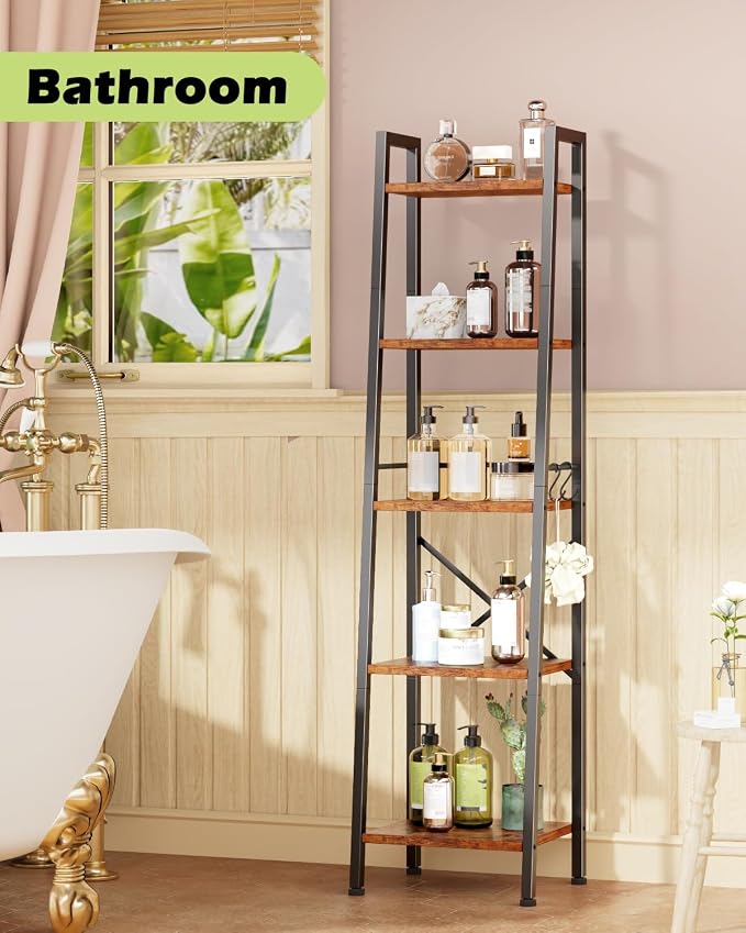 Furologee 5 Tier Ladder Shelf Bookcase, Tall Narrow Bookshelf - Image 9