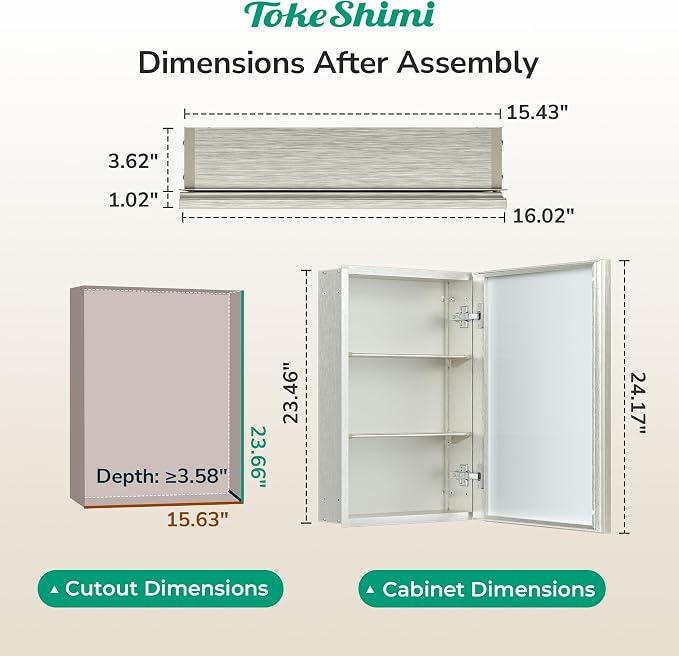 TokeShimi 16 x 24 Medicine Cabinet Mirror, Assembly Required, Brushed Nickel - Image 2