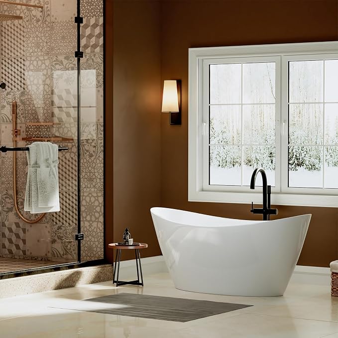 Empava Freestanding Bathtub, Flatbottom Acrylic Soaking Tub, Contemporary Stand - Image 5