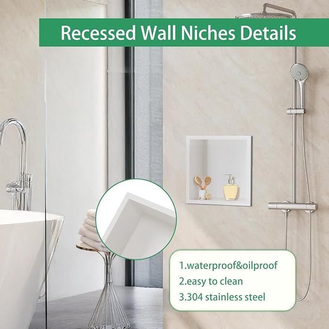 SaniteModar Shower Niche, Stainless Steel Shower Niche 12" X 12" No Tile Needed - Image 5