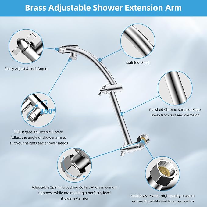 Hibbent All Metal cUPC Certified Rain Shower Head, Solid Brass Adjustable - Image 2