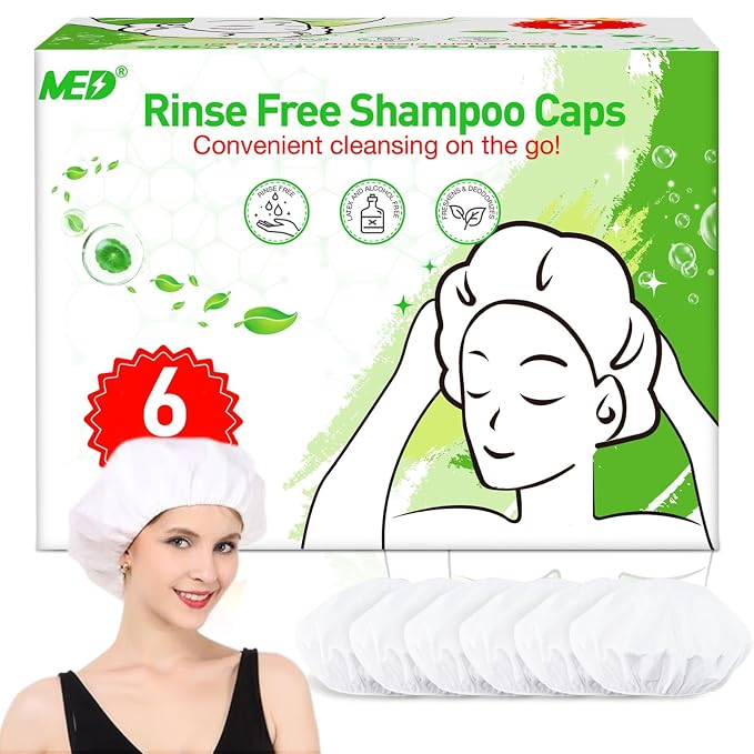 Shampoo Caps No Rinse Waterless Hair Washing Shower Caps 6 Packs by MED