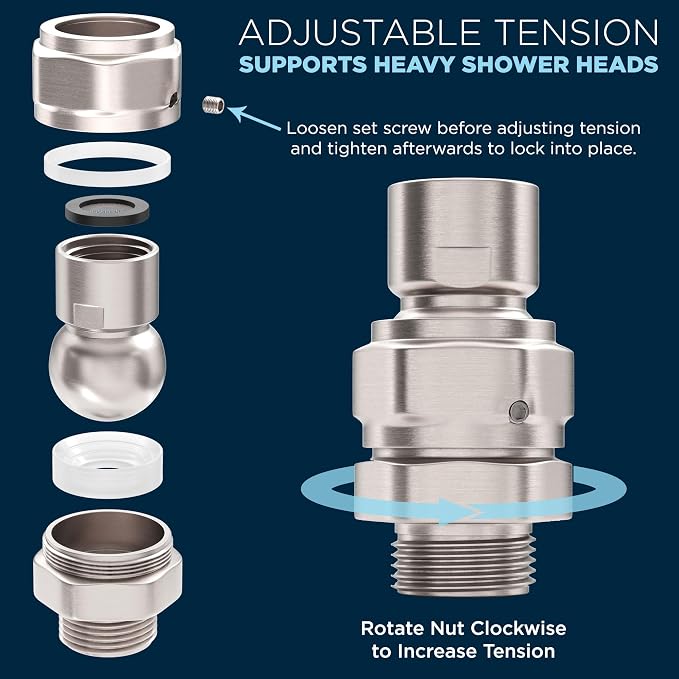 HammerHead Showers® Solid Metal Shower Head Swivel Ball Adapter, Brushed Nickel - Image 6