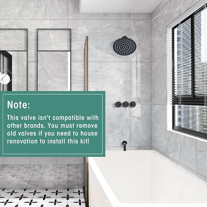 PROOX 3 Handle Tub Shower Faucet Set, Matte Black Bathtub Shower Faucets - Image 2