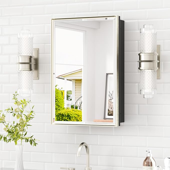 TETOTE Brushed Nickel 16" x 24" Recessed Medicine Cabinet Bathroom Mirror by TETOTE