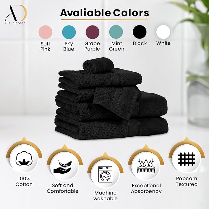 Ample Decor Washcloth Set of 200 Black 100% Cotton - Image 2
