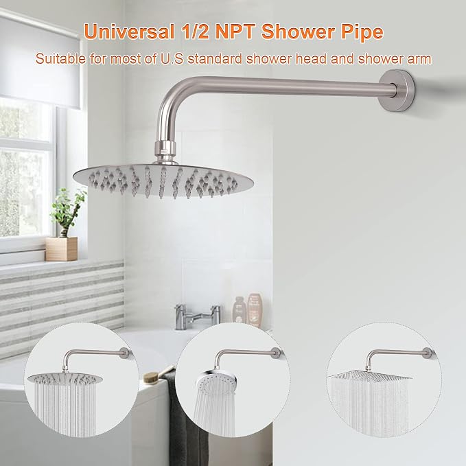 HarJue Shower Arm with Flange and Teflon Tape, Wall Mounted Shower Pipe 304 - Image 4