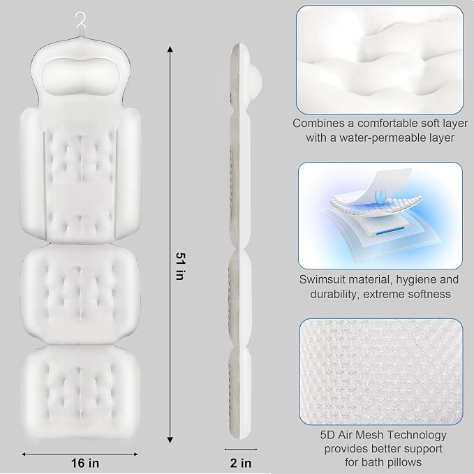 Luxury Full Body Bath Pillow for Bathtub, Bath Pillows for Tub - Image 5