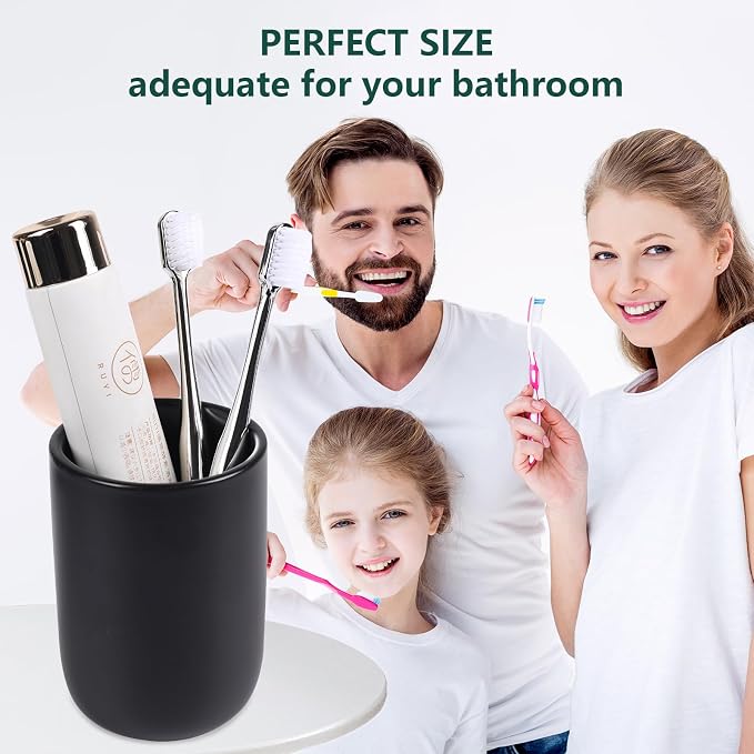 BosilunLife Ceramic Toothbrush Holder - 12oz Bathroom Toothbrush Holder Black - Image 3