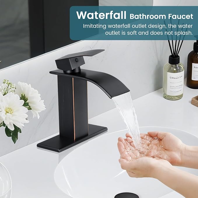 Bathroom Faucets Oil Rubbed Bronze Waterfall Bathroom Sink Faucet Modern Single - Image 5