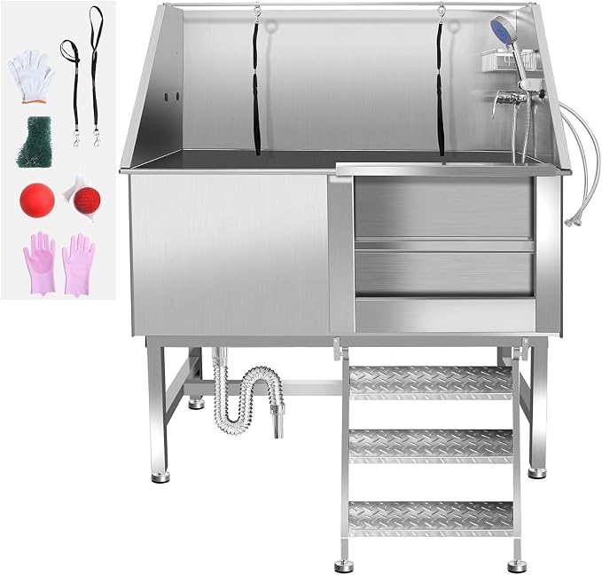 50 Inch Stainless Steel Dog Washing Station, Professional Grooming Tub by ROREP