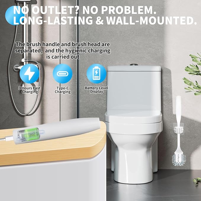 Electric Toilet Brush, Ultra Quiet & Powerful Scrubbing, IPX7 Waterproof - Image 4