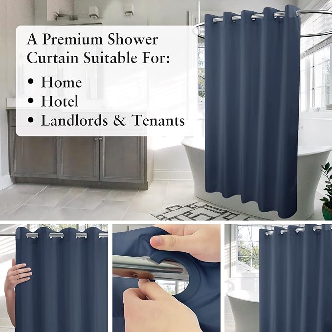 River Dream No Hook Hotel Cloth Navy Blue Shower Curtain Soft Microfiber & - Image 3