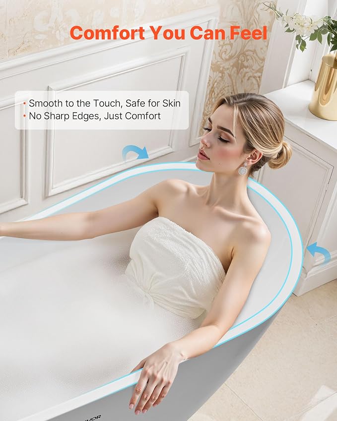 VEVOR Acrylic Freestanding Bathtub, 67 Inch Contemporary Soaking White Tub - Image 6