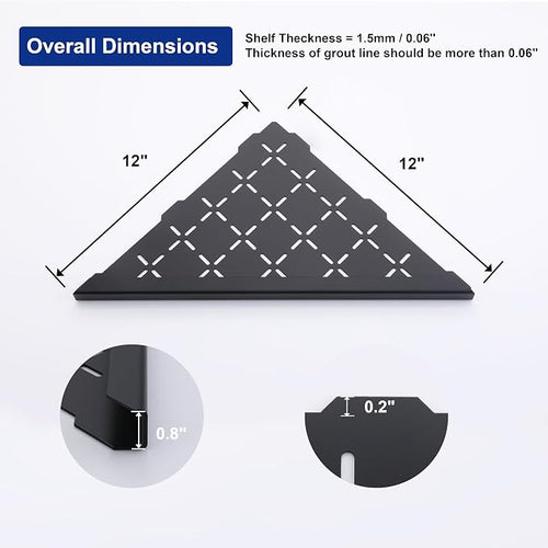 12" Corner Shower Shelf, Recessed Corner Shelf Organizer Rack, Large Size - Image 2