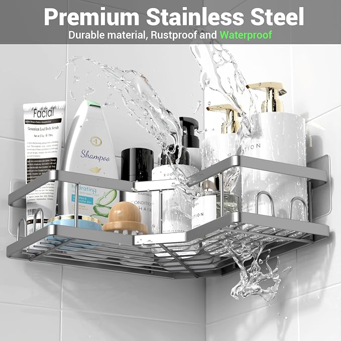 Corner Shower Caddy Bathroom Organizer: Adhesive Shower Rack Bathtub Shelves - Image 5