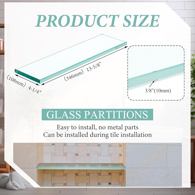 1 Pcs 13-5/8" x 4-1/4" x 3/8'' Glass Shelf - Image 3