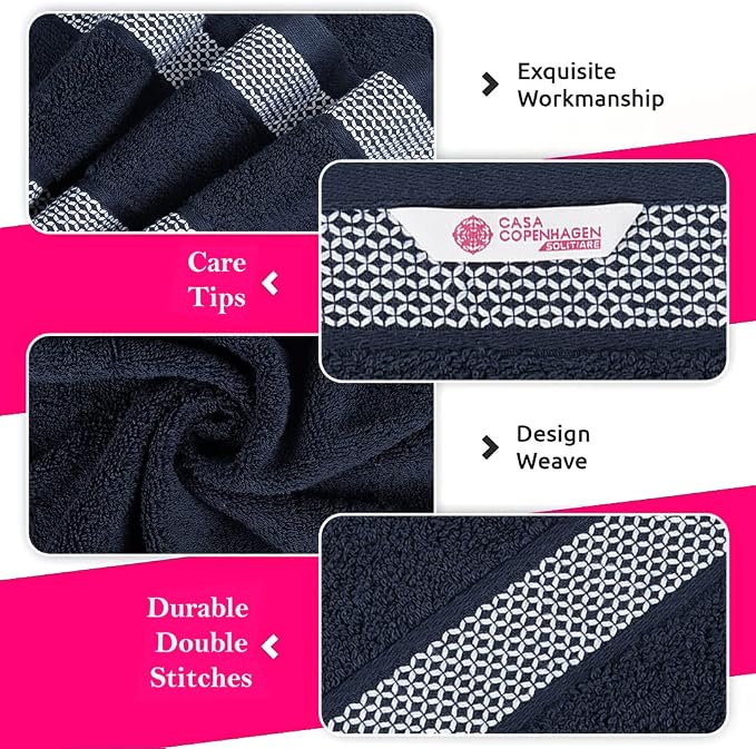 CASA COPENHAGEN Solitaire Mix 6 Pieces Towel Set- Navy + White, 600 GSM 2Bath - Image 4