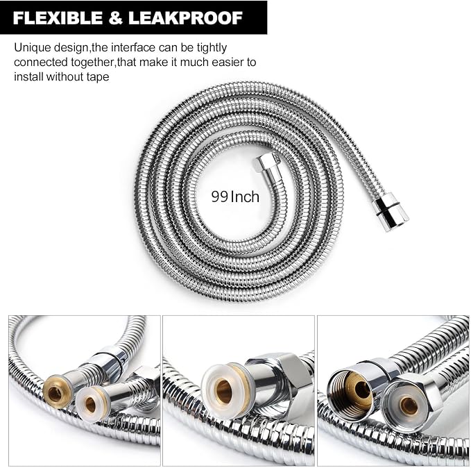 Shower Hose Extra Long 99 Inches Stainless Steel Handheld Shower Head Hose - Image 3