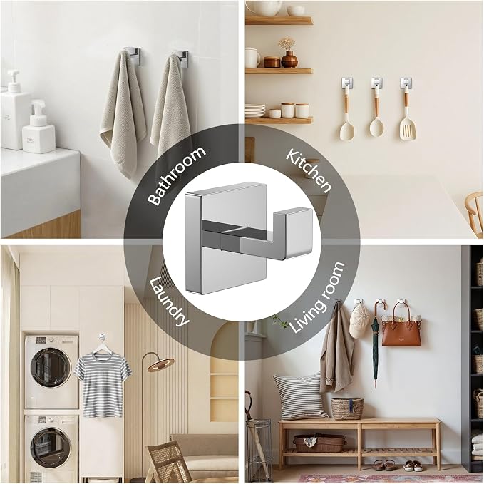 Kruodop 2 PCS Towel Hooks for Bathroom, Wall Mount Towel Holder, Square - Image 7