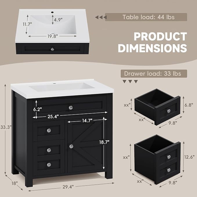 YESHOMY Bathroom Vanity with 30" Sink, Modern Wood Pedestal Bathroom Spacious - Image 2