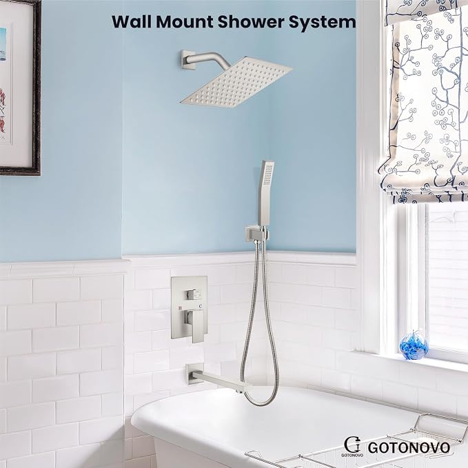 gotonovo Shower System with Tub Spout Wall Mounted Rain Shower Head and Handle - Image 2