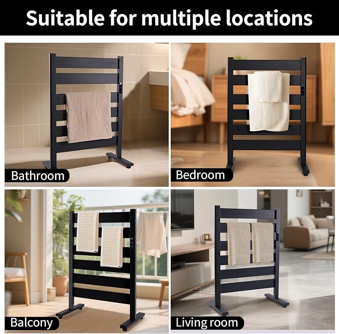 Towel Warmer Rack with 6 Widened Bars, Wall-Mounted Heated Towel Dryer with - Image 8